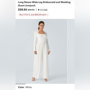 HALARA White Long Sleeve Wide Leg Jumpsuit